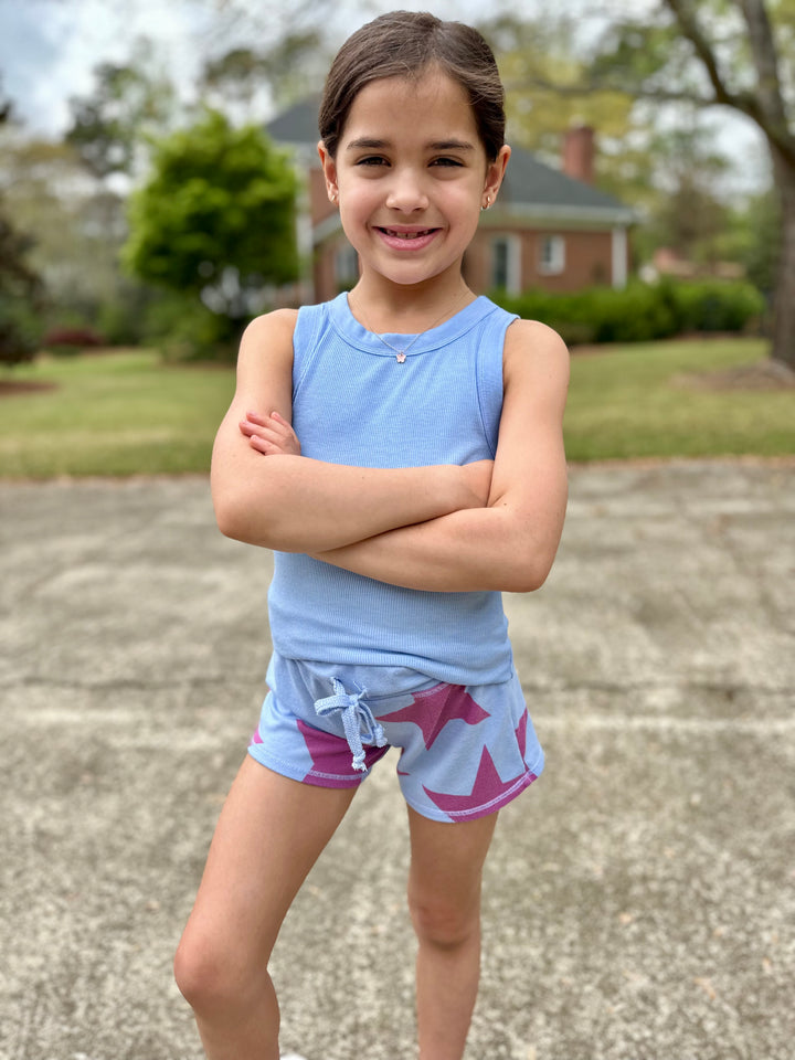 Blue Shorts with Pink Stars