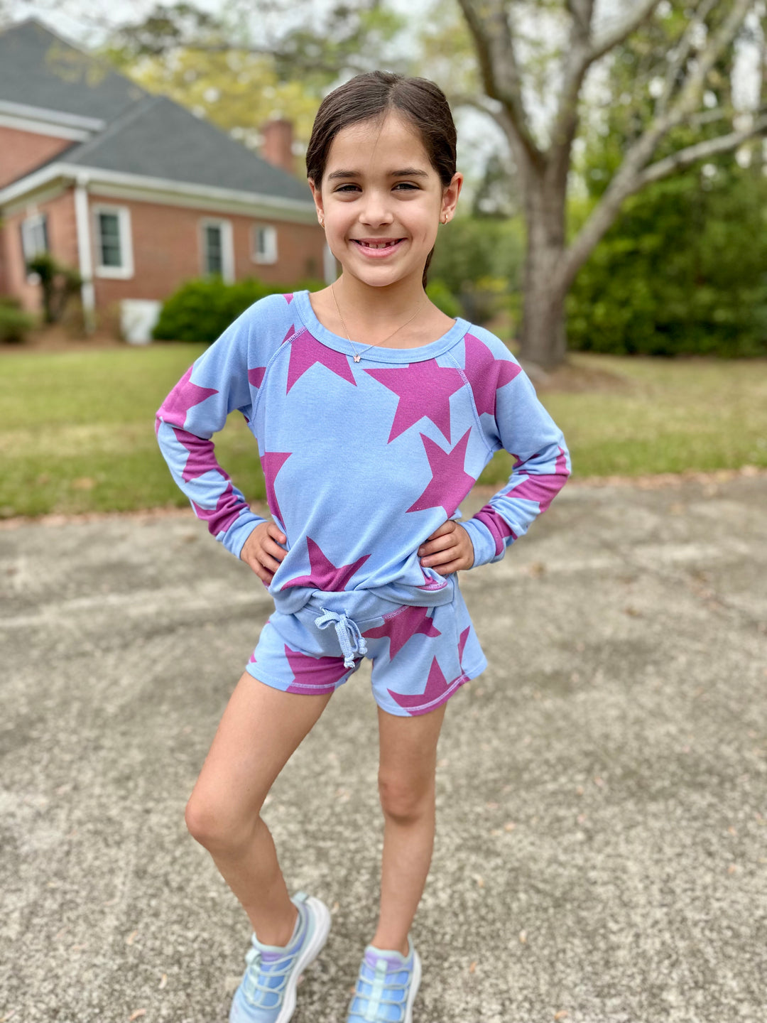 Blue Shorts with Pink Stars