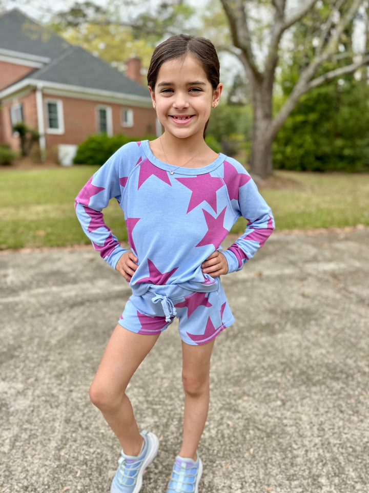 Blue Shorts with Pink Stars