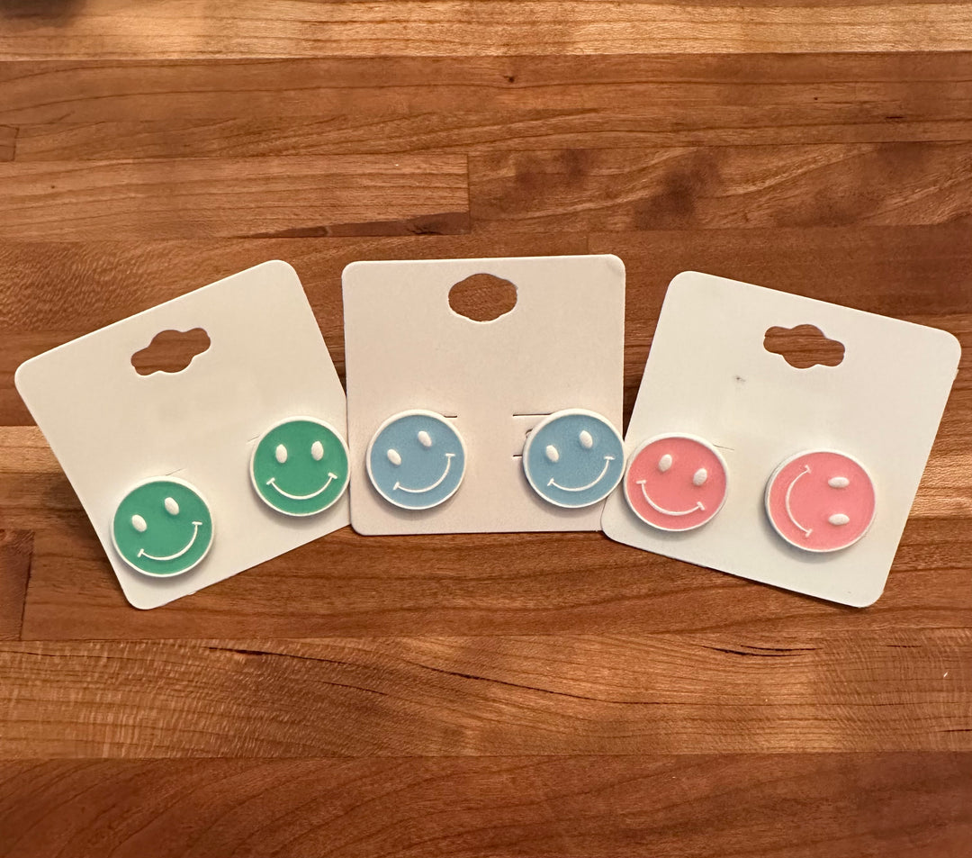 Colored Smiley Studs - 3 Colors