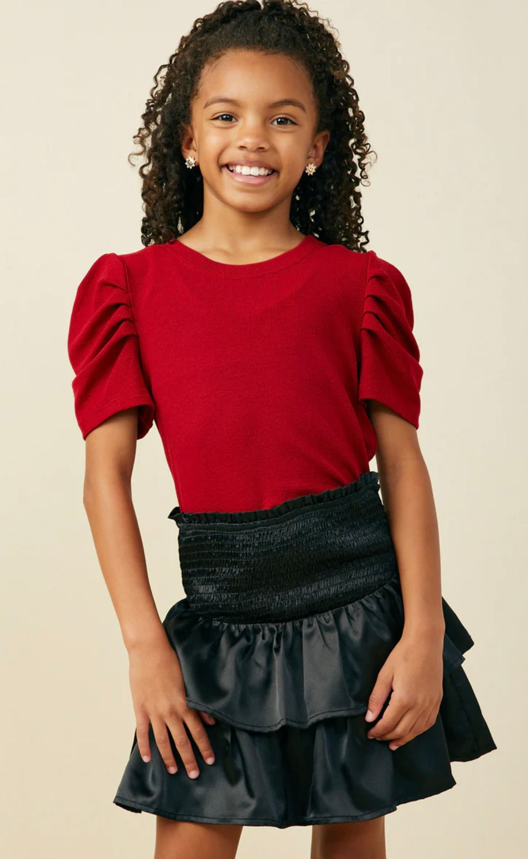 Maroon Pelasted Puff Sleeve Top