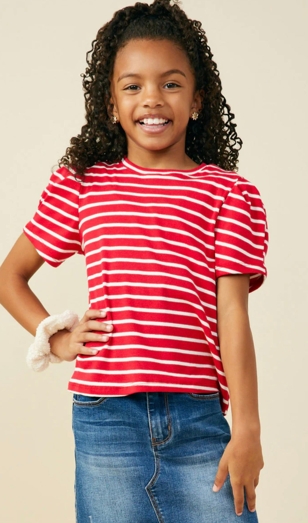 Pleated Puff Sleeve Striped Top