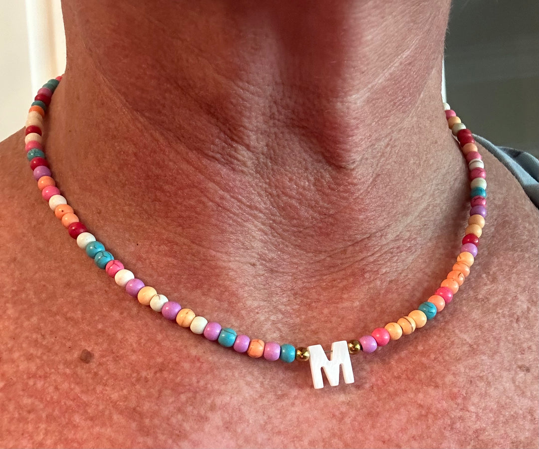 Multi Colored Beaded Necklace with Initial