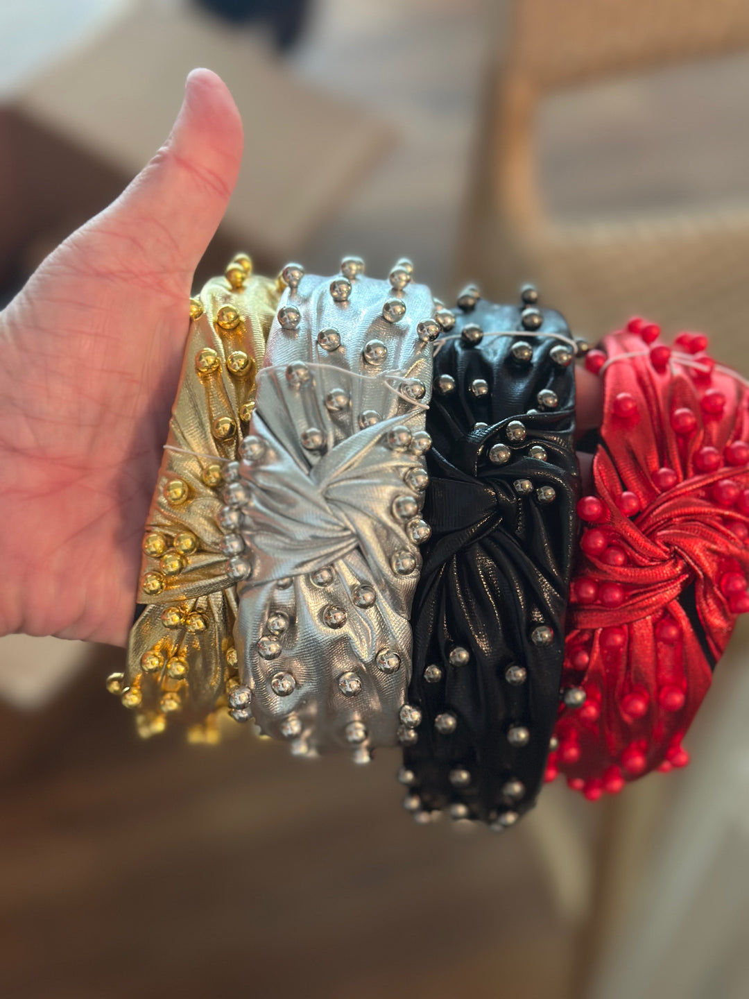 Color Beaded Knotted Metallic Headband-4 COLORS!