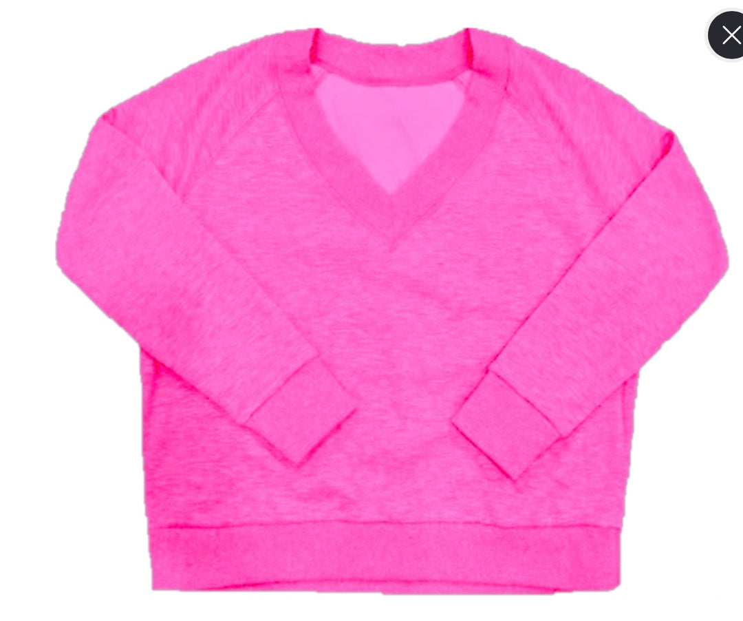 Hot Pink V Neck Sweatshirt
