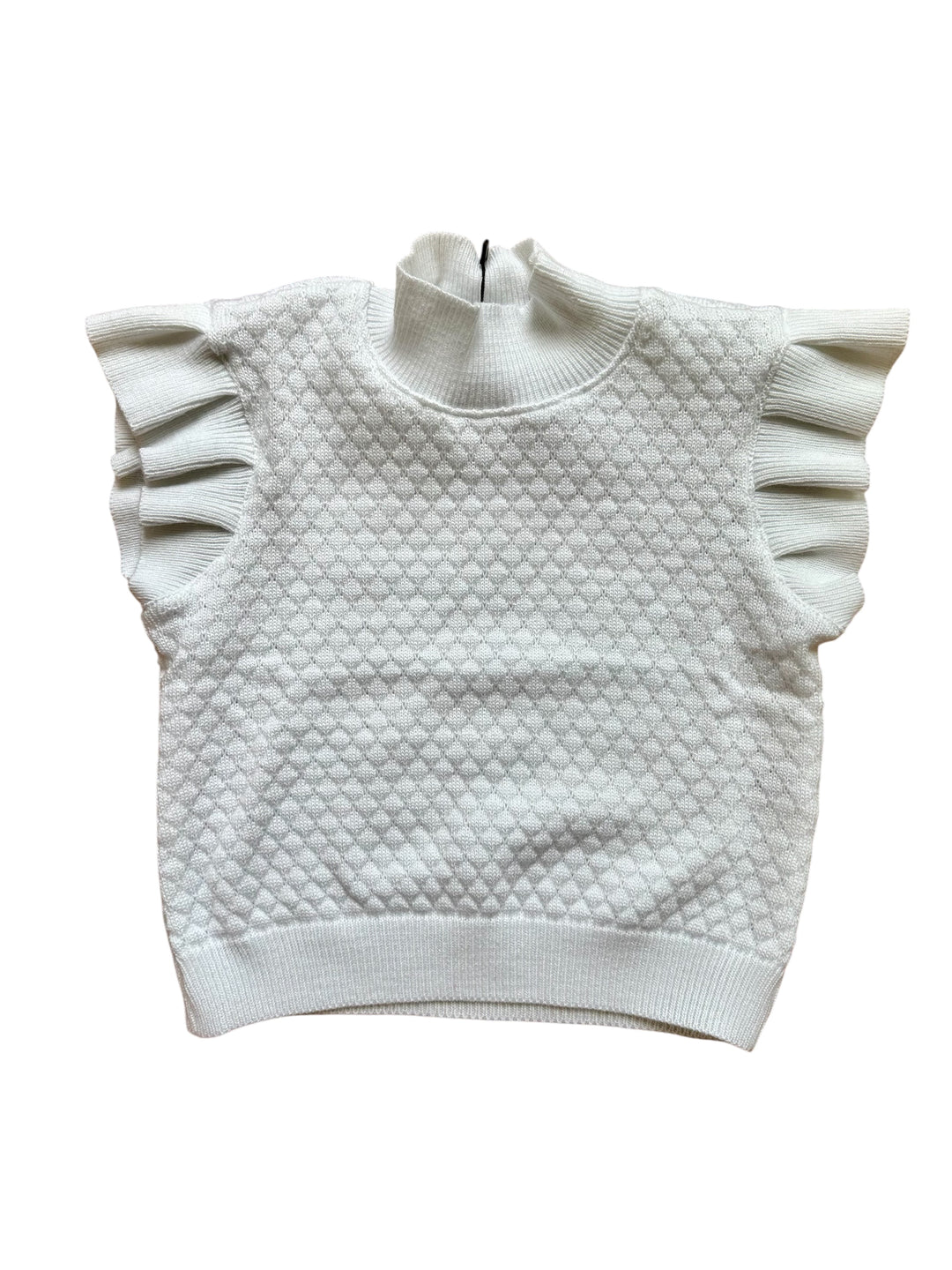 Knit Ruffle Sleeve Top-White