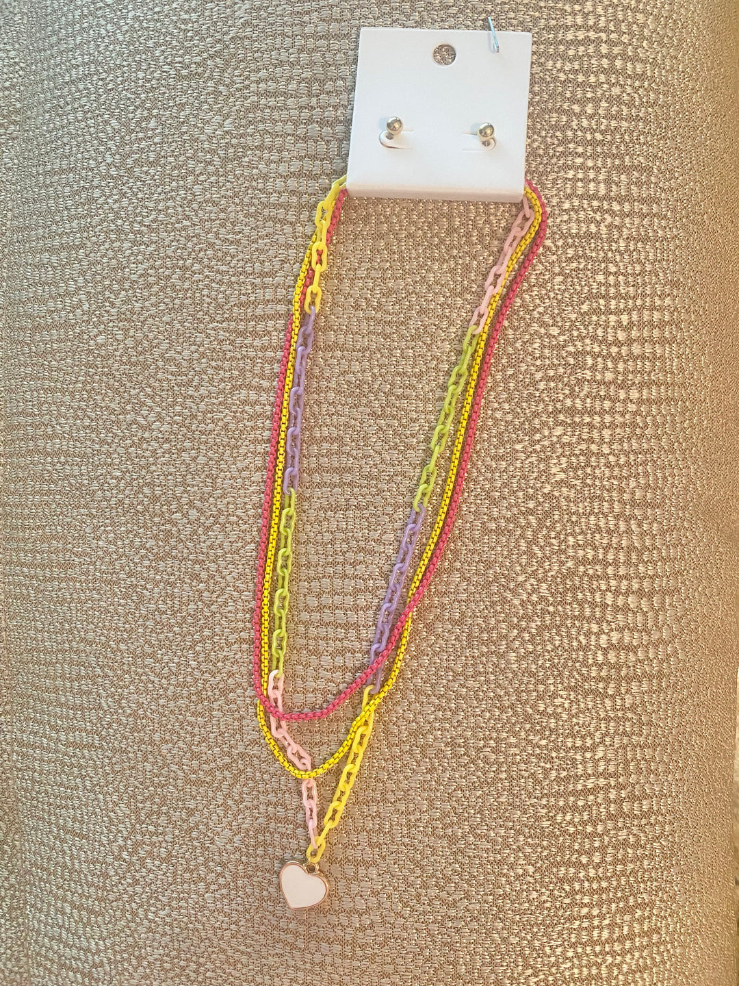 Layered Chain Necklace with Heart Pendant