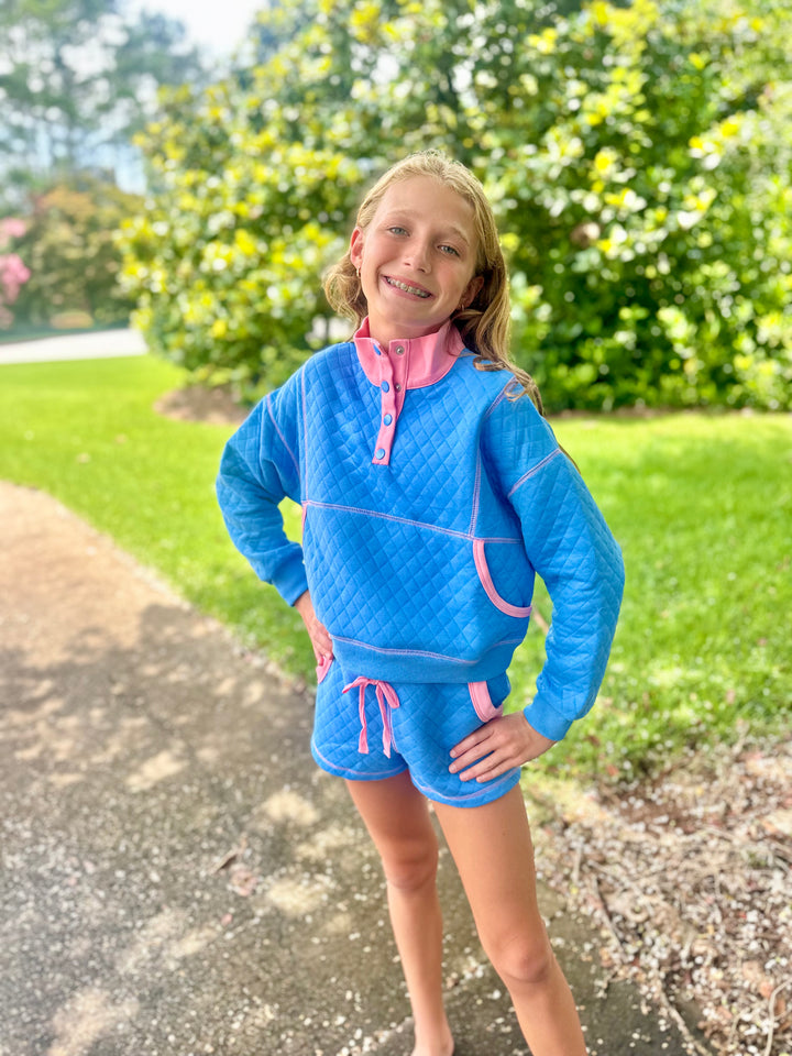 Blue Quilted Pullover