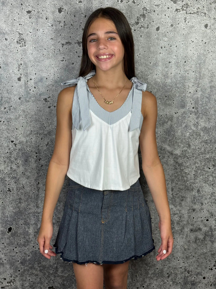 Grey Ties V Neck Top