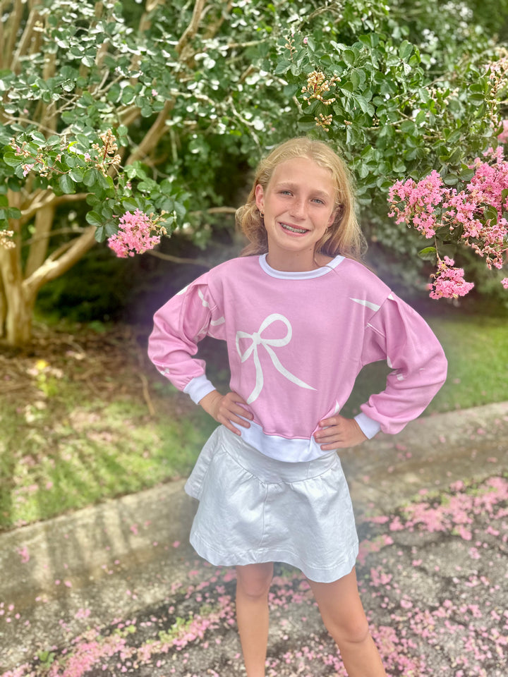 Pink with White Bow Crew Top