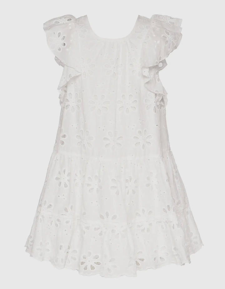 Tiered Eyelet Dress-WHITE
