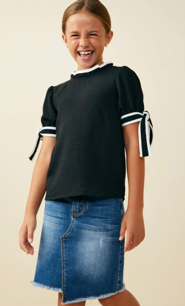 Black with White trim Knit Top