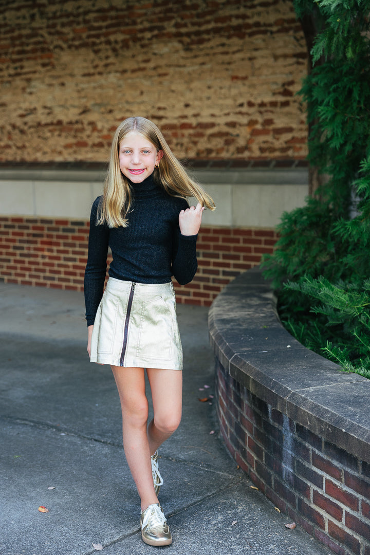 Metallic Gold Faux Leather Skirt