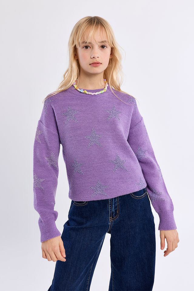 Purple Stars Knitted Sweater