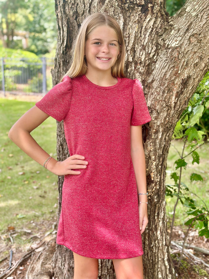 Mink Lurex Puff Sleeve Dress