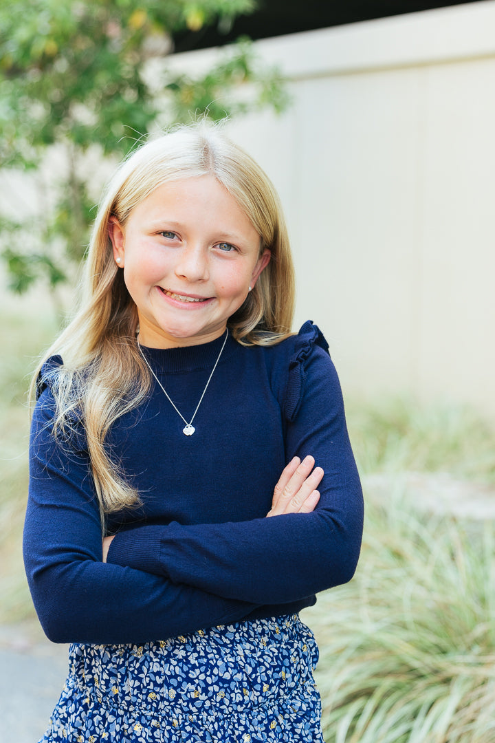 Navy Ruffle Sleeve Sweater