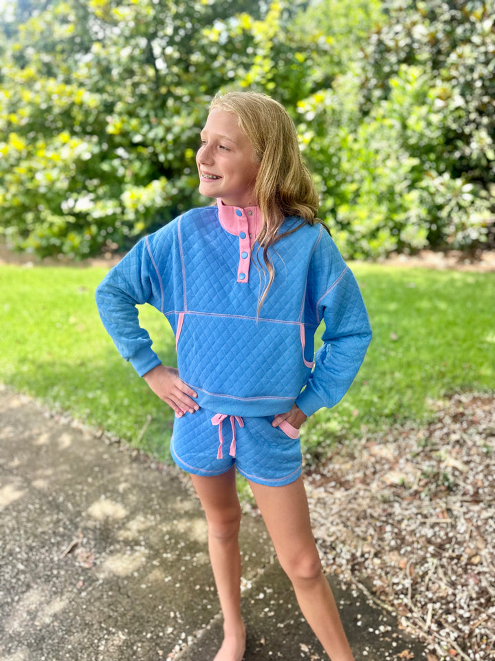 Blue Quilted Shorts