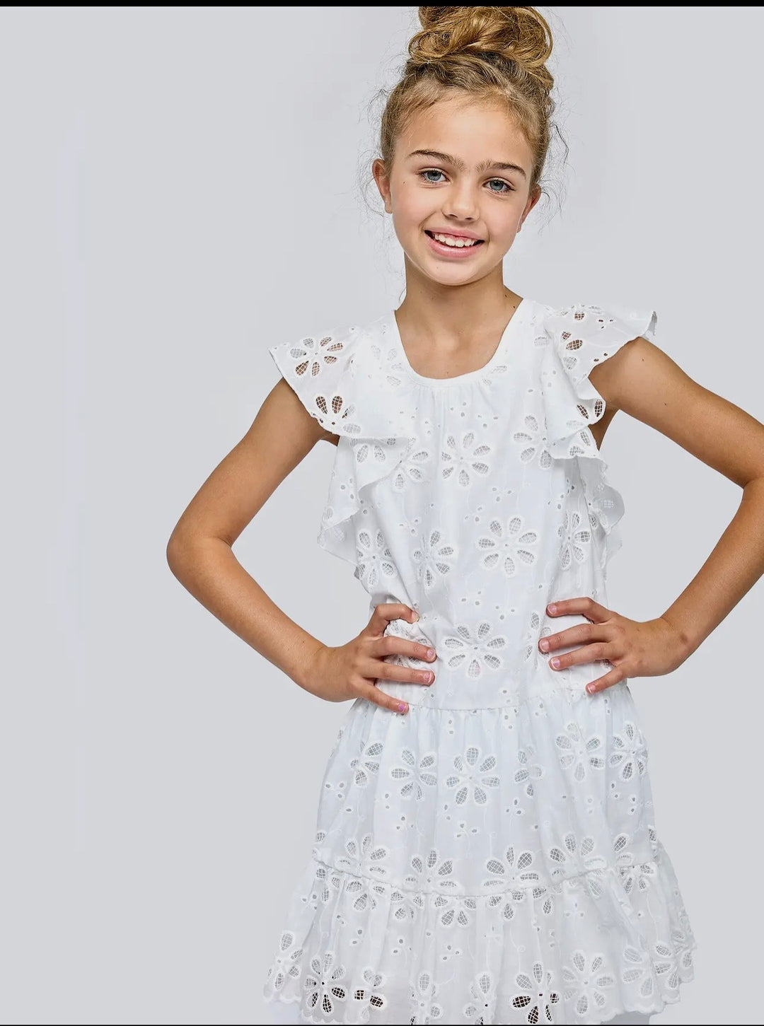 Tiered Eyelet Dress-WHITE