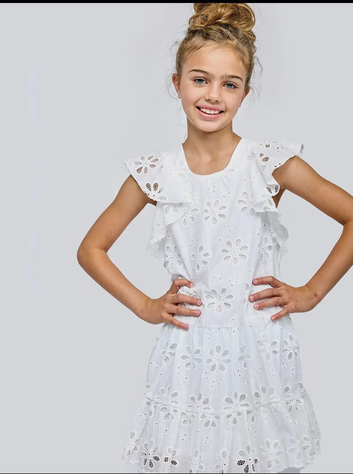 Tiered Eyelet Dress-WHITE