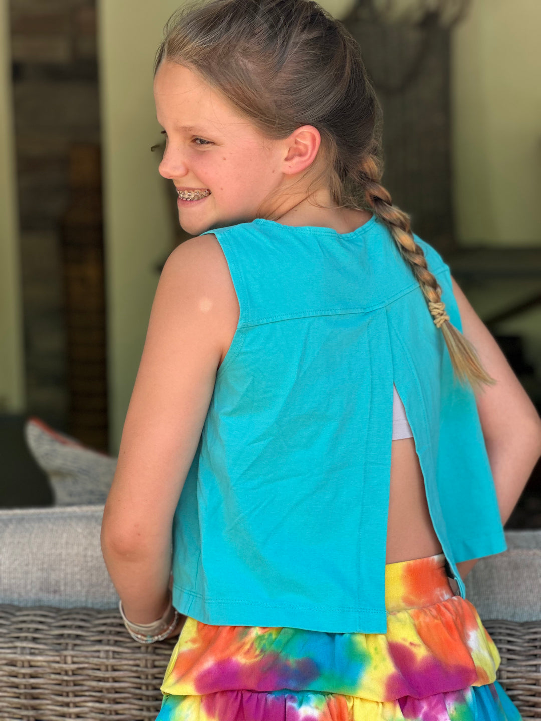 Aqua Split Back Top