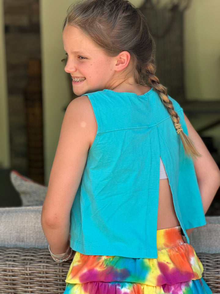 Aqua Split Back Top