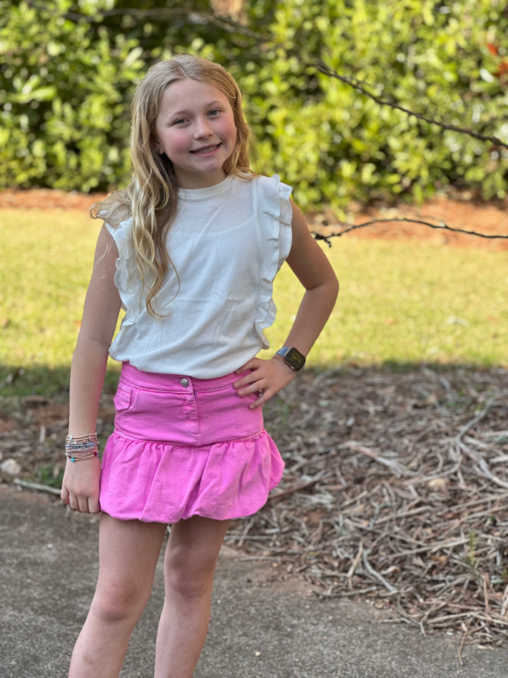 White Double Ruffle Tank