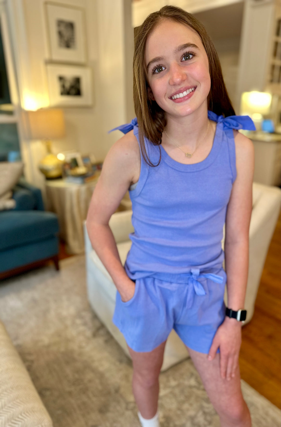 Blue Tie Shoulder Tank