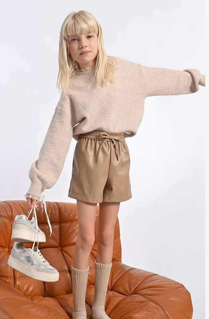 Beige Faux Leather Shorts