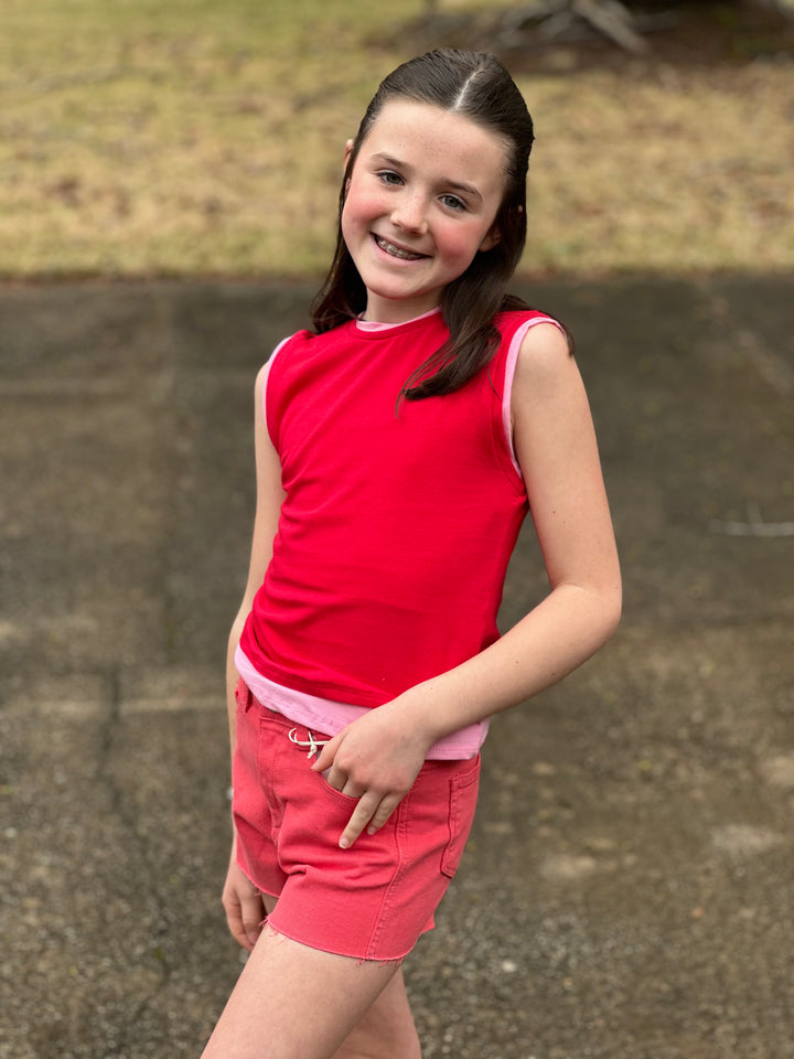 Red/Pink Colorblock Top