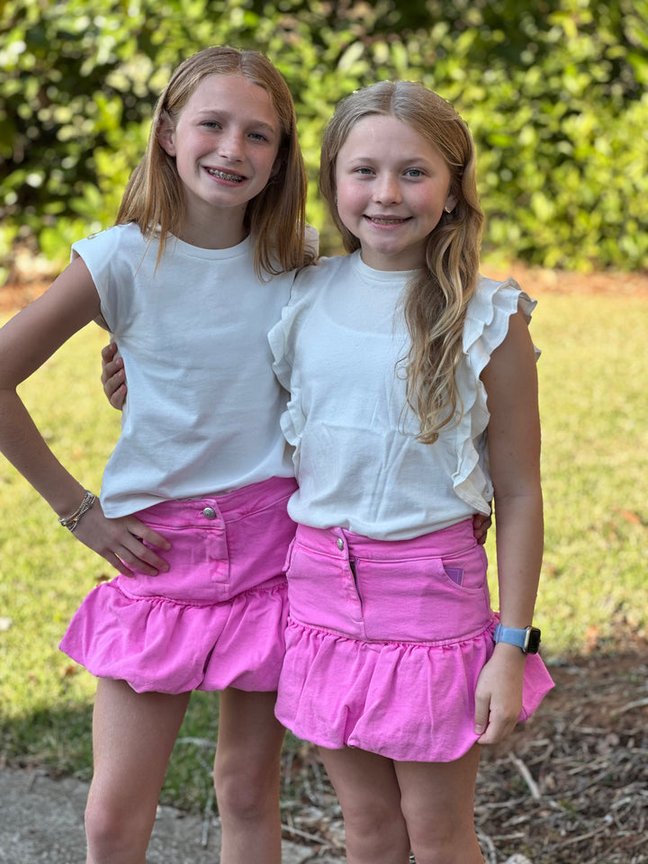 Pink Washed Denim Bubble Skirt