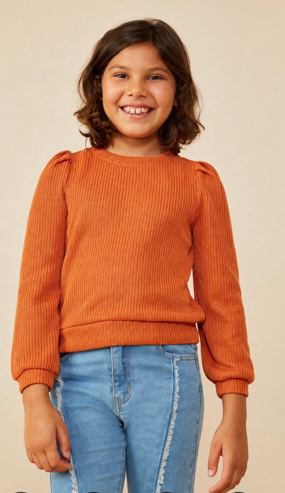 Orange Ribbed Knit Top