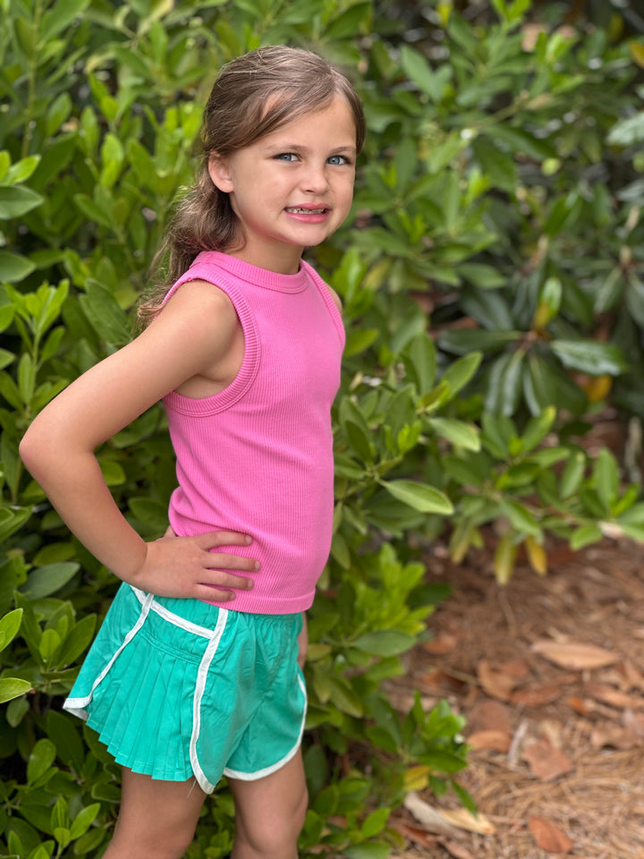 Green/White Pleated Side Panel Shorts