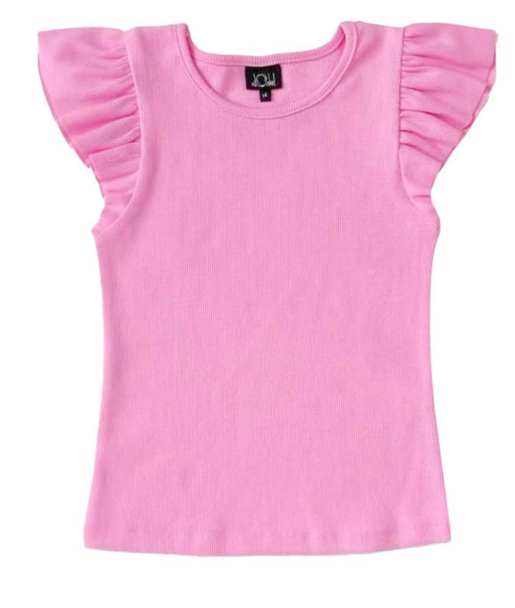 Pink Ruffle Sleeve Ribbed Top