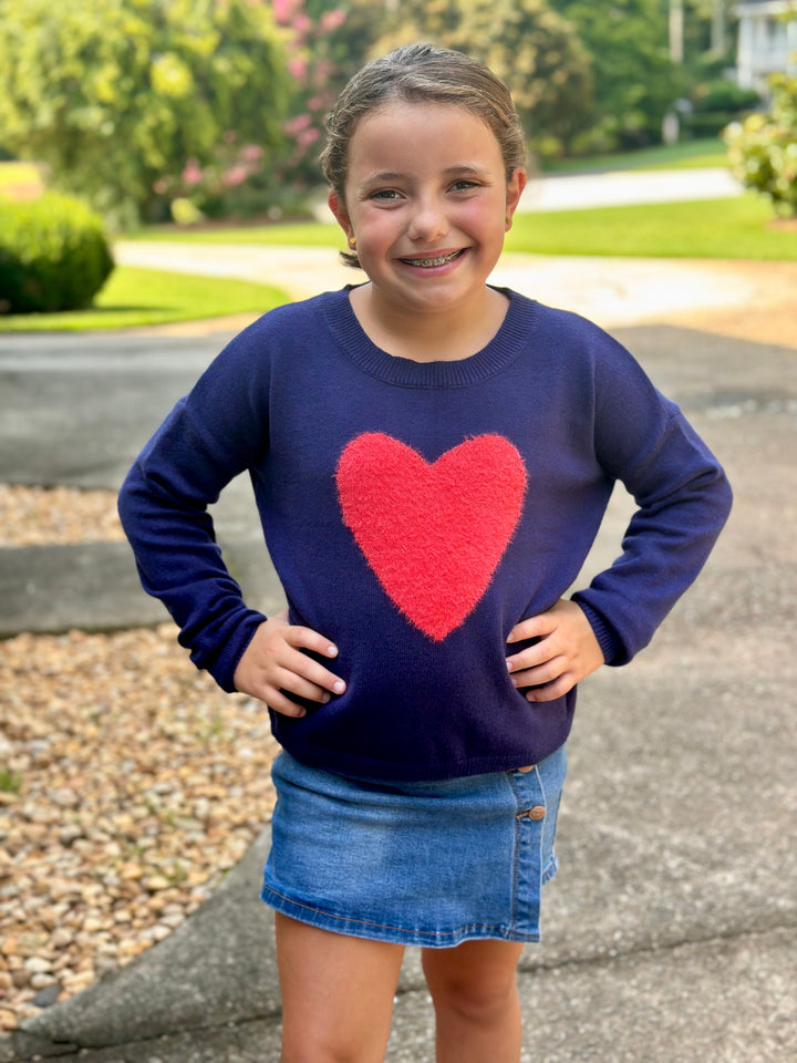 Navy Knitted Sweater with Red Heart