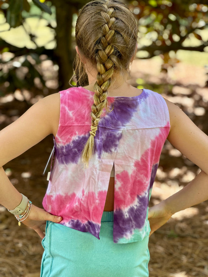 Tie Dye Split Back Top