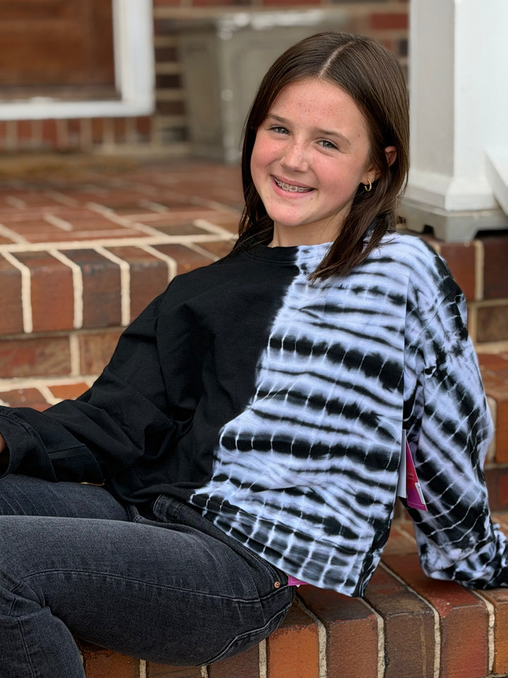 Black/White Tie Dye Long Sleeve Top