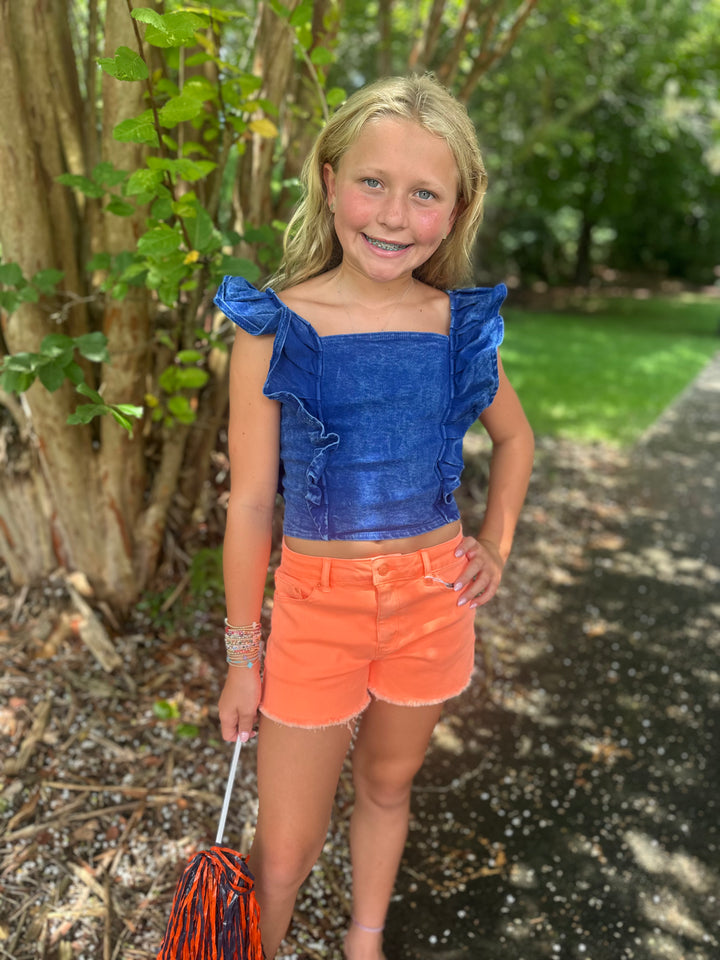 Blue Denim Ruffle Tank