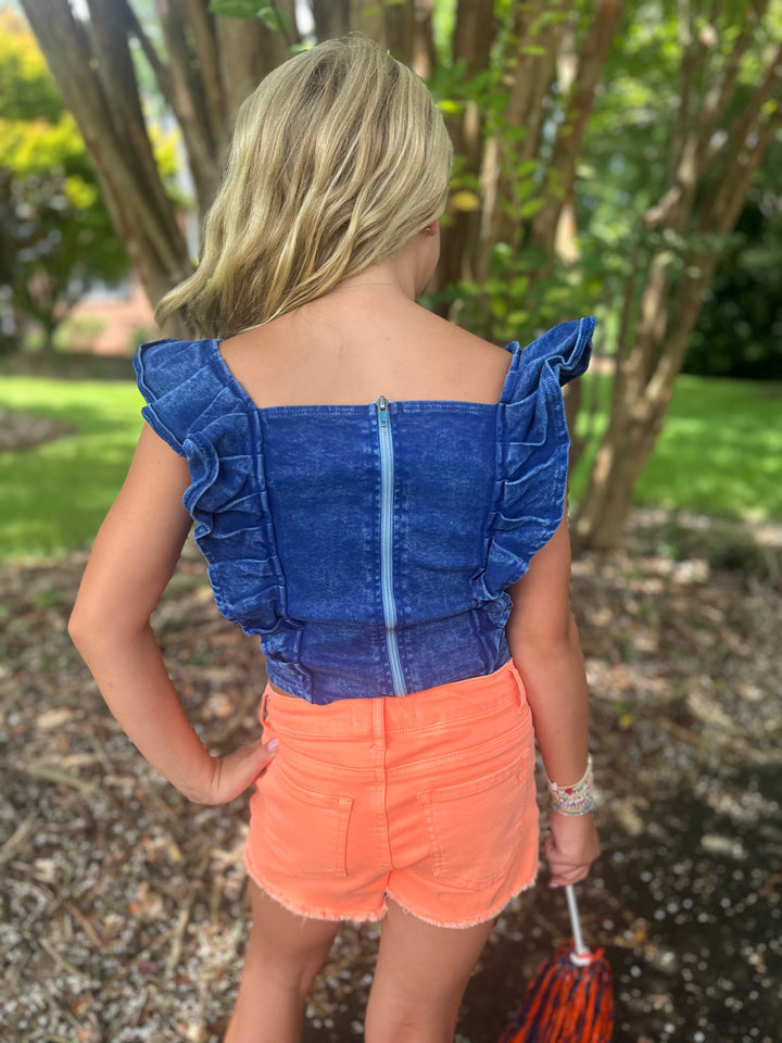 Blue Denim Ruffle Tank