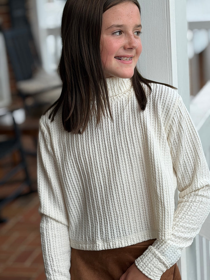 White Textured Turtleneck