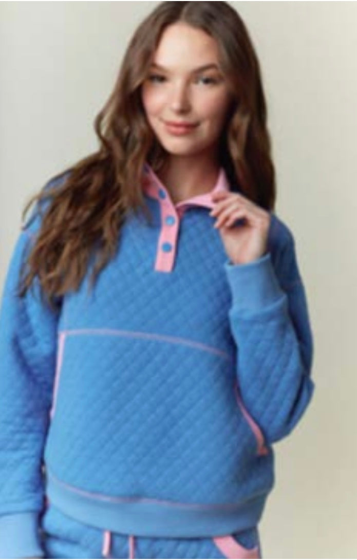 Blue Quilted Pullover