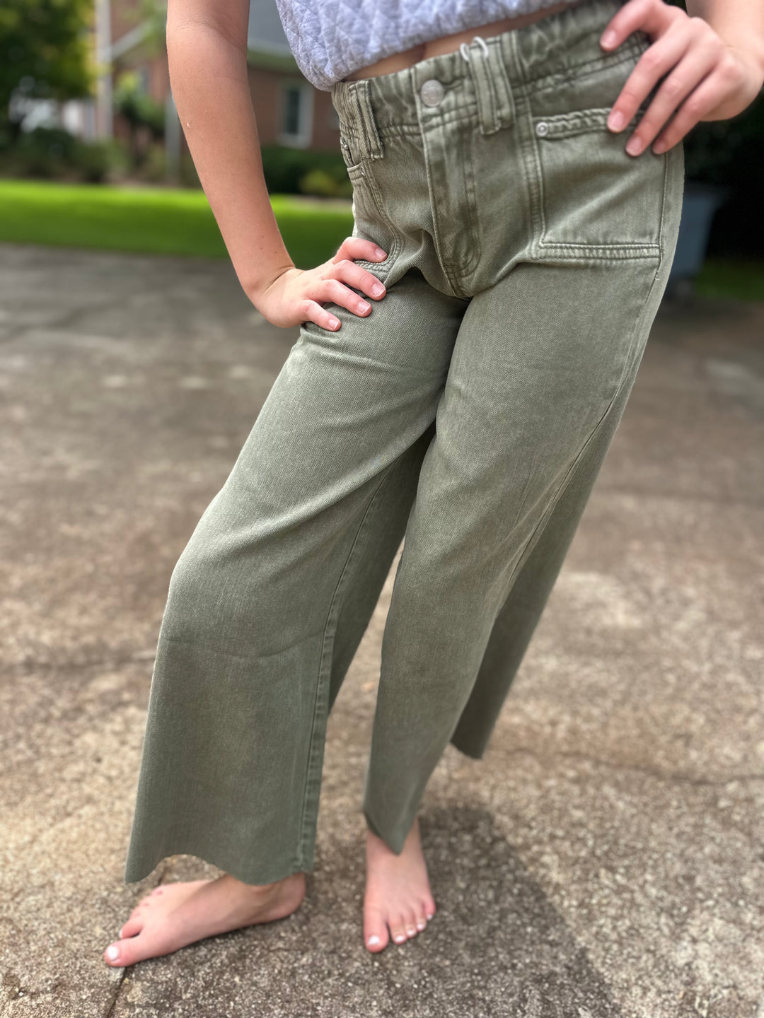 Utility Pocket Wide Leg Pant-Olive