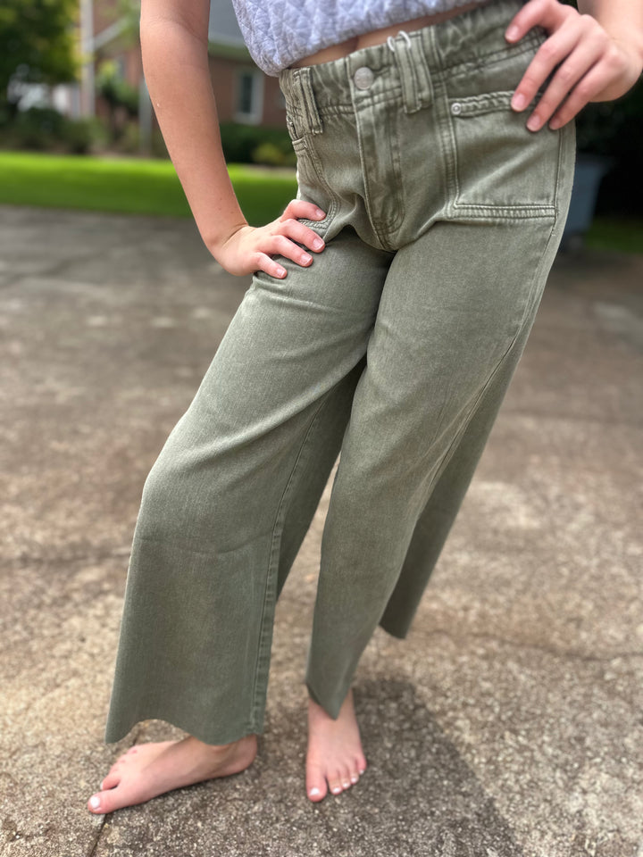 Utility Pocket Wide Leg Pant-Olive