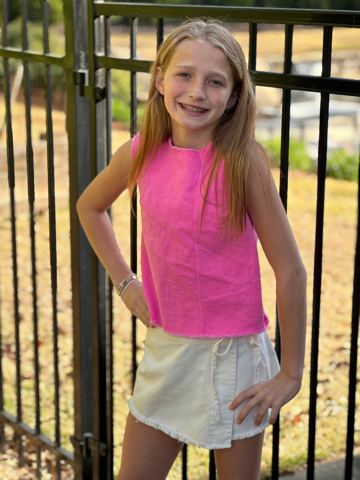 Pink Washed Denim Tank