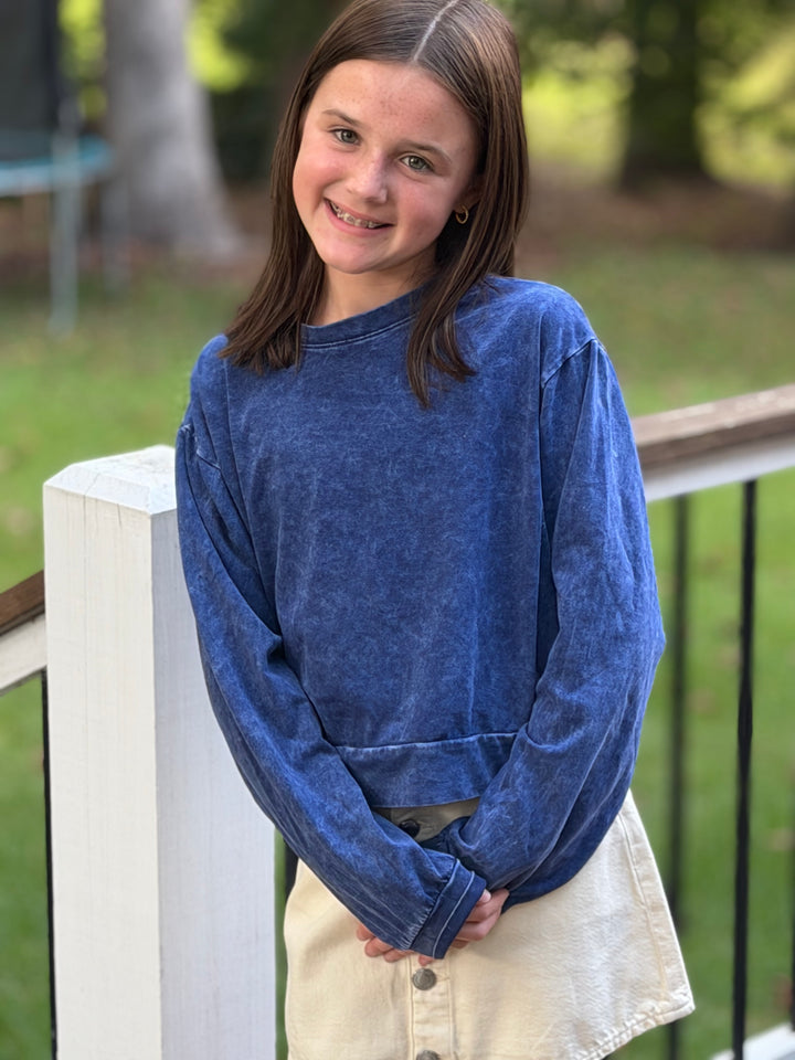 Blue Mineral Washed Long Sleeve top