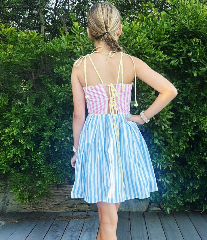 Striped Dress with Tie Shoulders