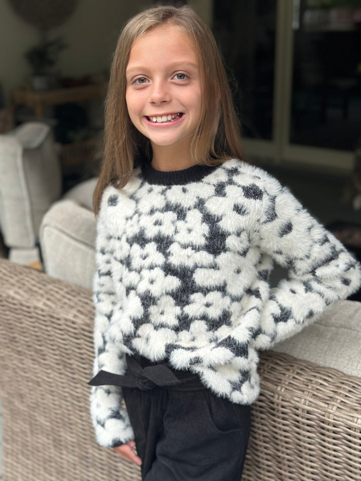 Black/White Eyelash Daisy Sweater