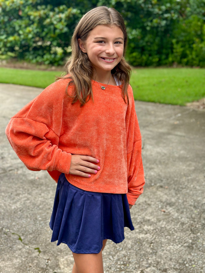 Orange Chenille Long Sleeve Top