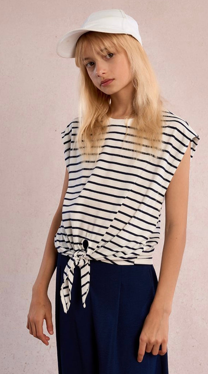 Blue Striped Front Knot Tee