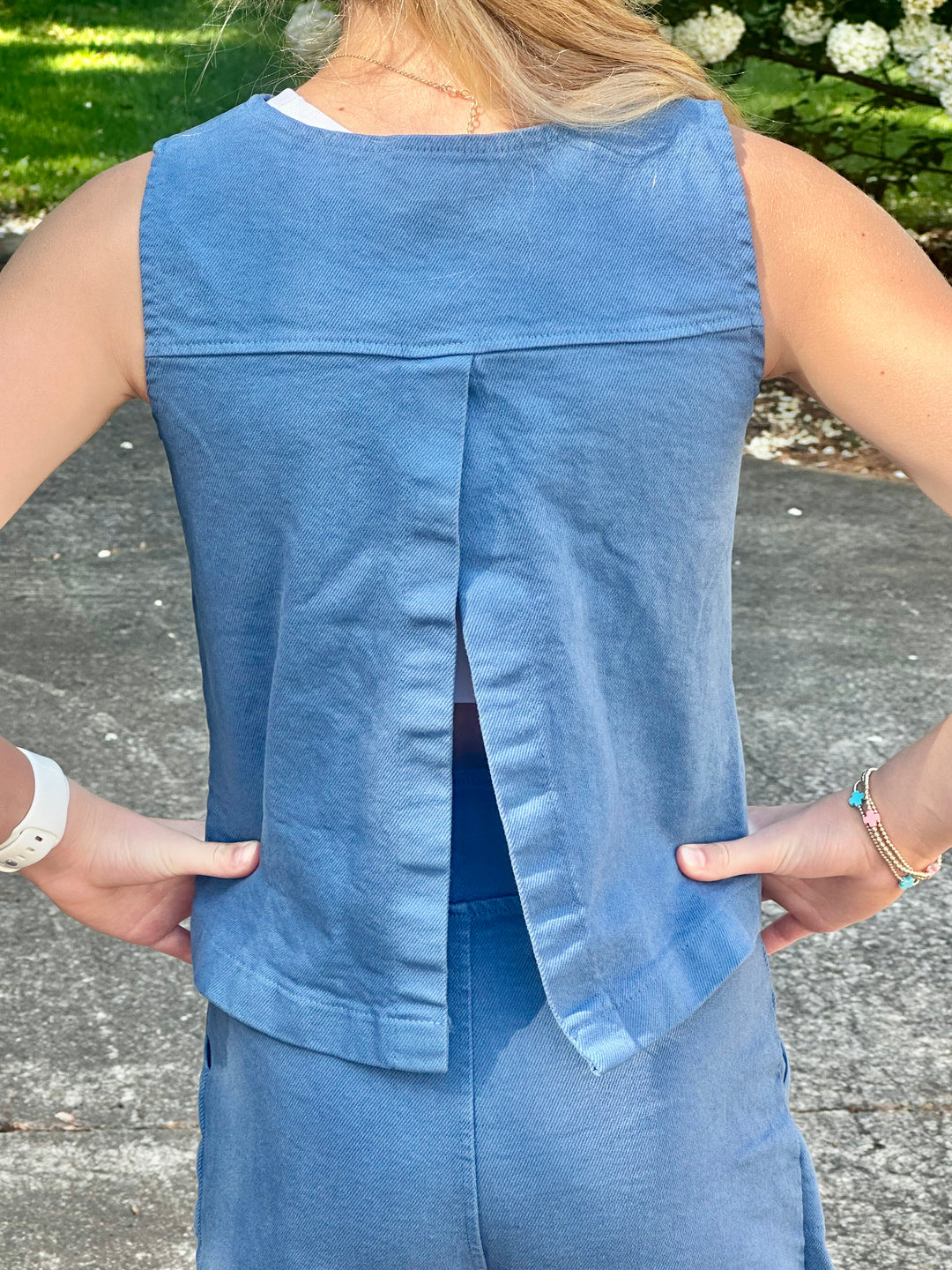Blue Denim Split Back Top