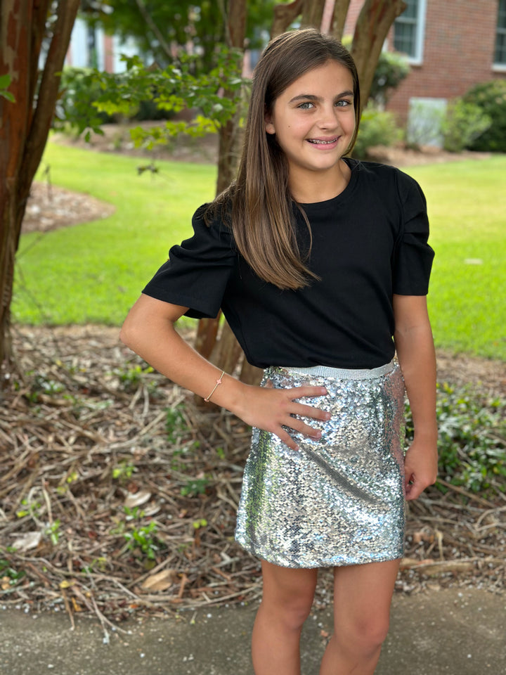 Silver Faux Leather Skirt